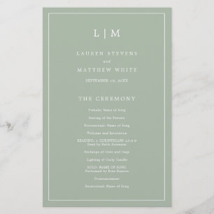 Programme de mariage élégant avec monogramme vert 