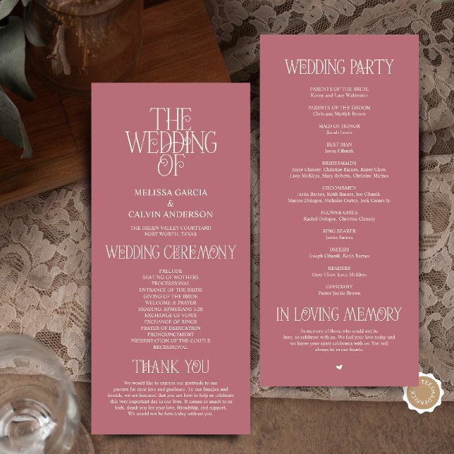 Programme de Mariage Élégant avec Typographie en O (Elegant Rose Gold Typography Modern Romantic Wedding Program Card)