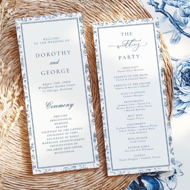 Programme de mariage élégant bleu en chinoiserie (Créateur téléchargé)