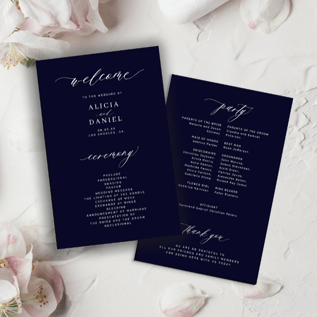 Programme de mariage élégant bleu nuit foncé de bu (Créateur téléchargé)