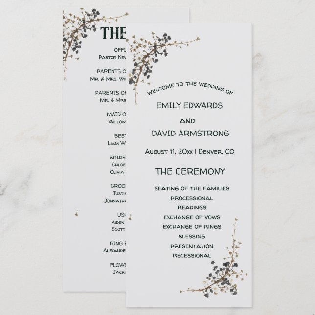 Programme de mariage élégant botanique moderne (Devant / Derrière)