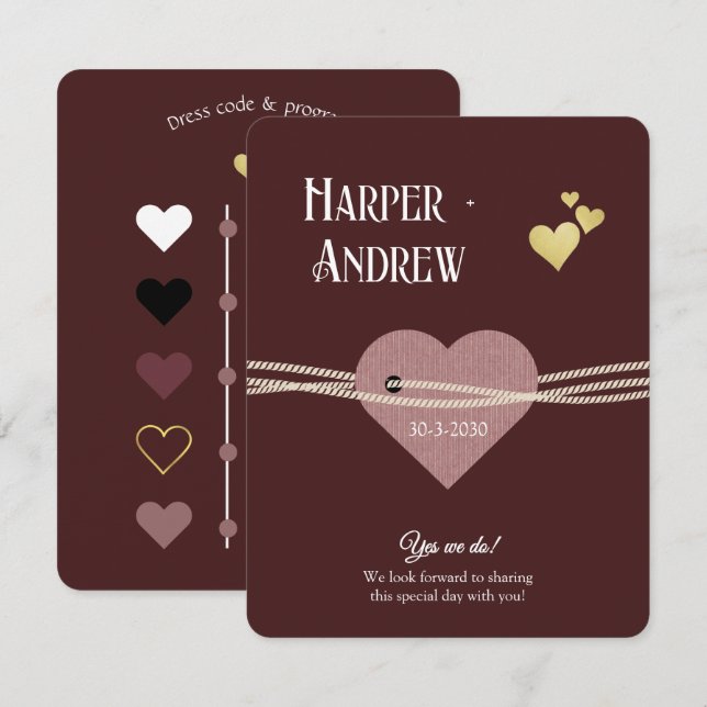 Programme de Mariage Élégant / Carte de Code Vesti (Devant / Derrière)