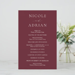 Programme de mariage élégant de Bourgogne classiqu