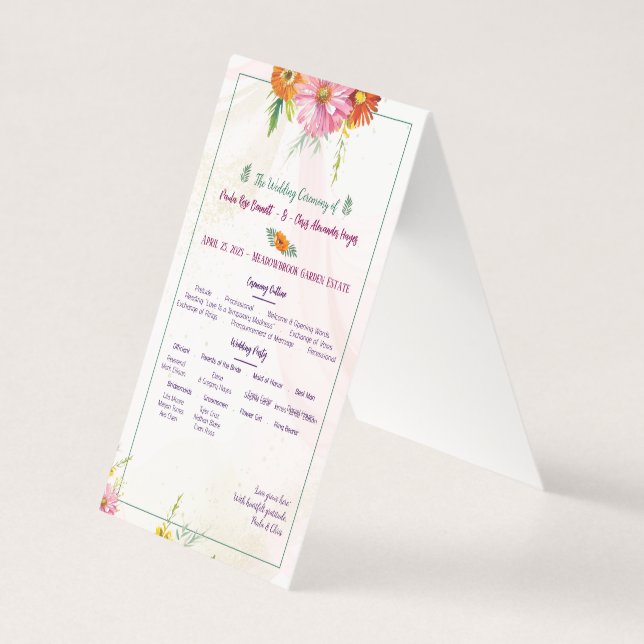 Programme de mariage élégant de jardin de fleurs s (Front)