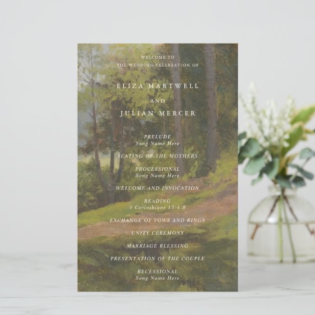 Programme de mariage élégant en forêt rustique (Debout devant)