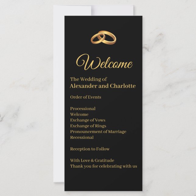Programme de mariage élégant en or noir (Devant)