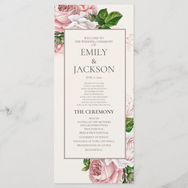 Programme de mariage élégant en rose et crème à mo (Devant)