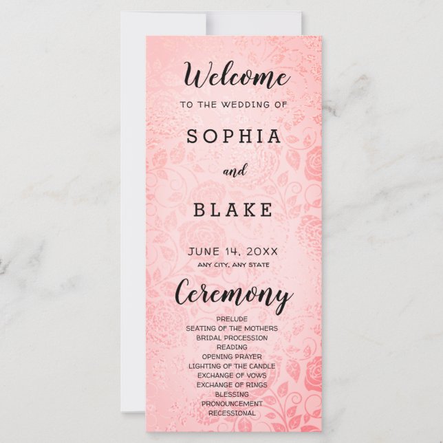 Programme de mariage élégant et joli rose Roses (Devant)
