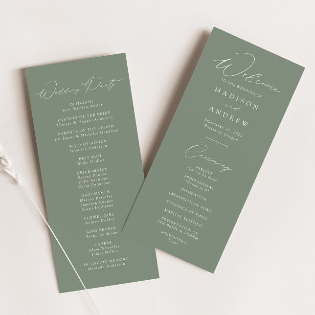 Programme de mariage élégant et moderne vert sauge (Créateur téléchargé)