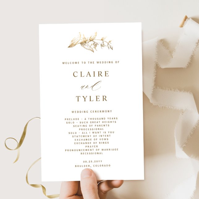 Programme de mariage élégant et simple blanc et or (Créateur téléchargé)