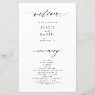 Programme de mariage élégant et sombre bleu marine