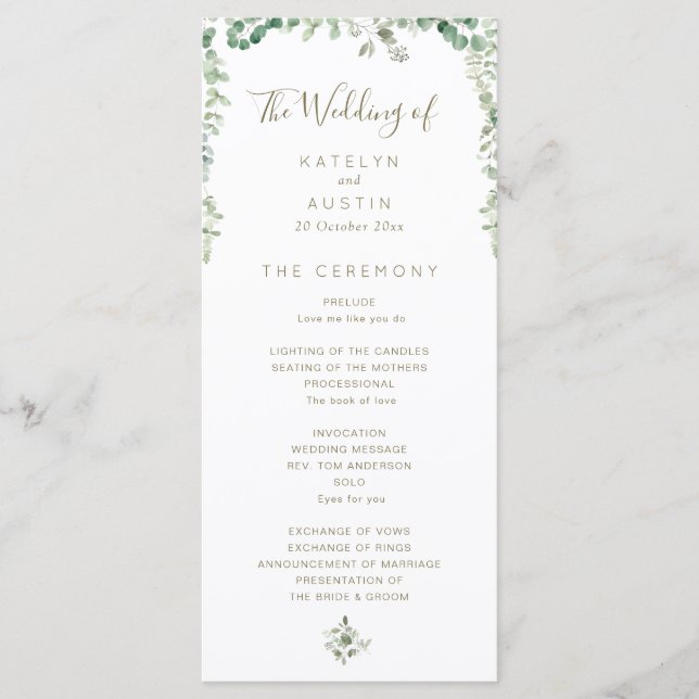 programme de mariage élégant Eucalyptus vert (Devant)