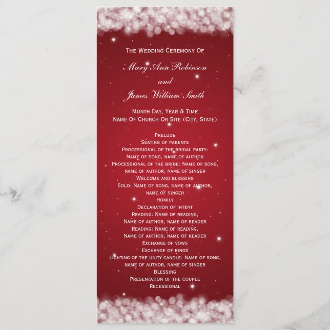 Programme de mariage élégant Fête Étincelle Rouge (Devant)