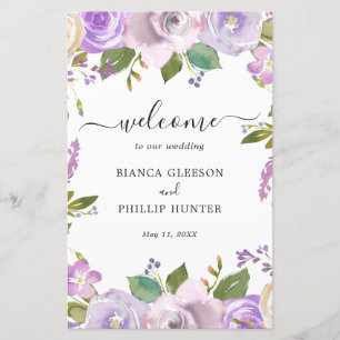 Programme de mariage élégant floral aquarelle lila