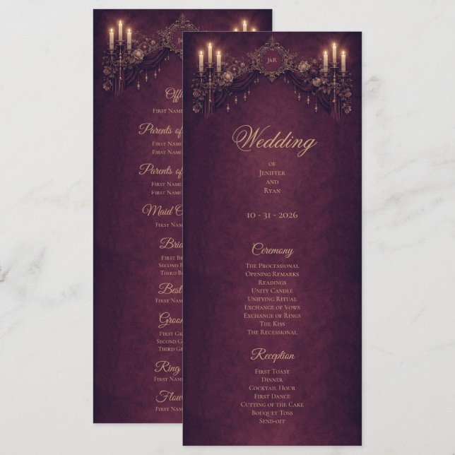 Programme de mariage élégant floral gothique Hallo (Devant / Derrière)
