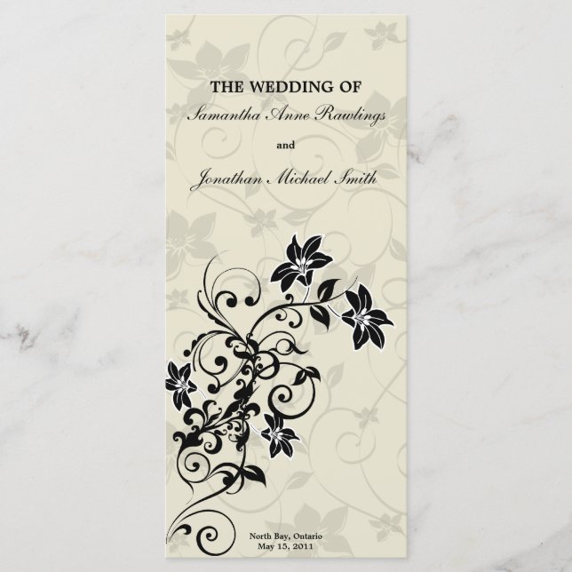 Programme de mariage - Élégant Floral noir et blan (Devant)
