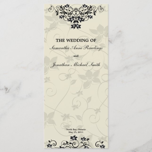 Programme de mariage - Élégant Floral noir et blan (Devant)