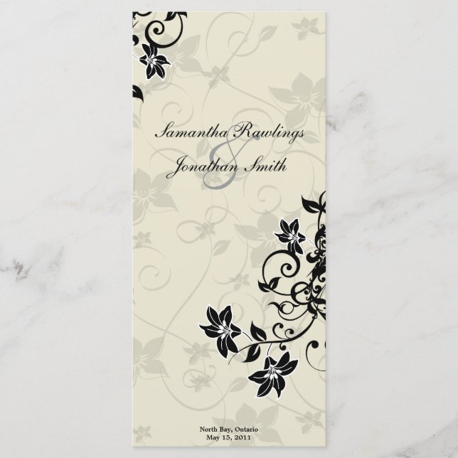 Programme de mariage - Élégant floral noir et ivoi (Devant)