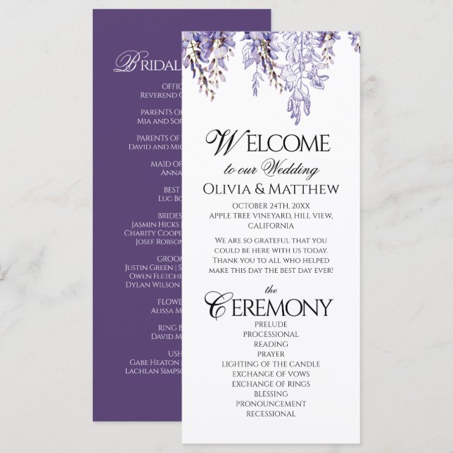 Programme de mariage élégant floral régence vintag (Devant / Derrière)