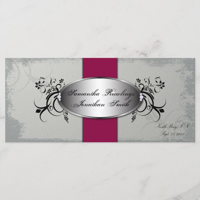 Programme de mariage Élégant Gris Cerisier Rouge F (Devant)