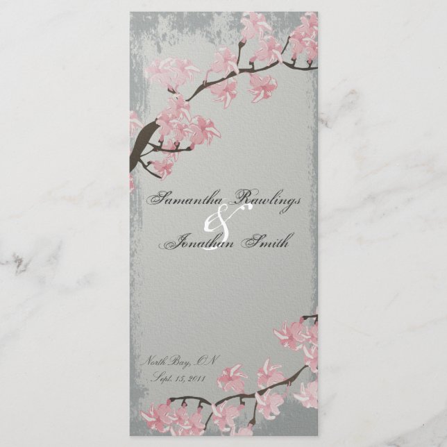 Programme de mariage Élégant Gris Rose Cerise Blos (Devant)