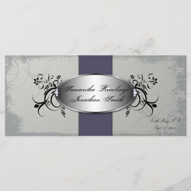 Programme de mariage Élégant Gris Violet Vintage F (Devant)