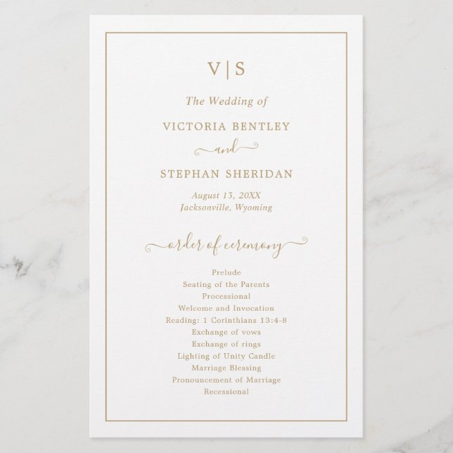 Programme de Mariage Élégant Monogramme Or Traditi (Devant)