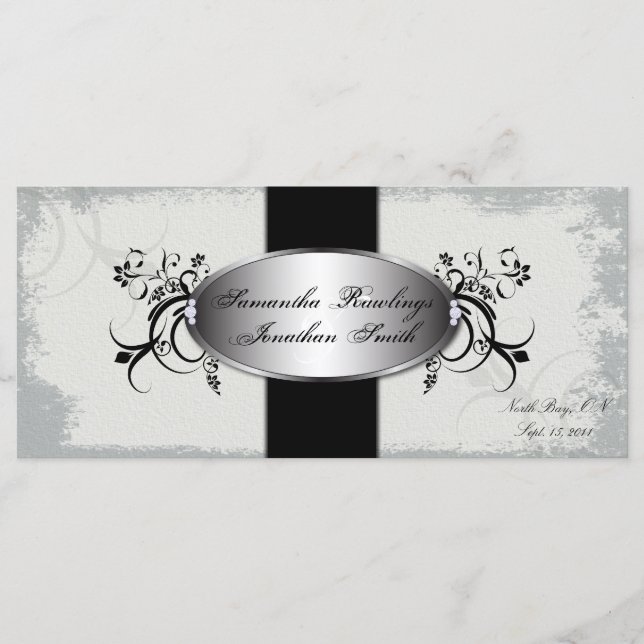 Programme de mariage Elégant noir blanc Vintage Fl (Devant)