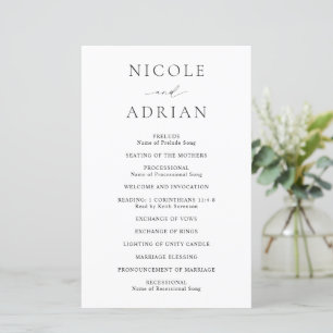 Programme de mariage élégant noir et blanc classiq