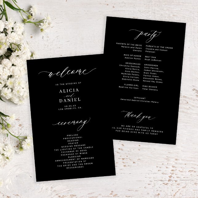 Programme de mariage élégant noir et blanc de budg (Créateur téléchargé)