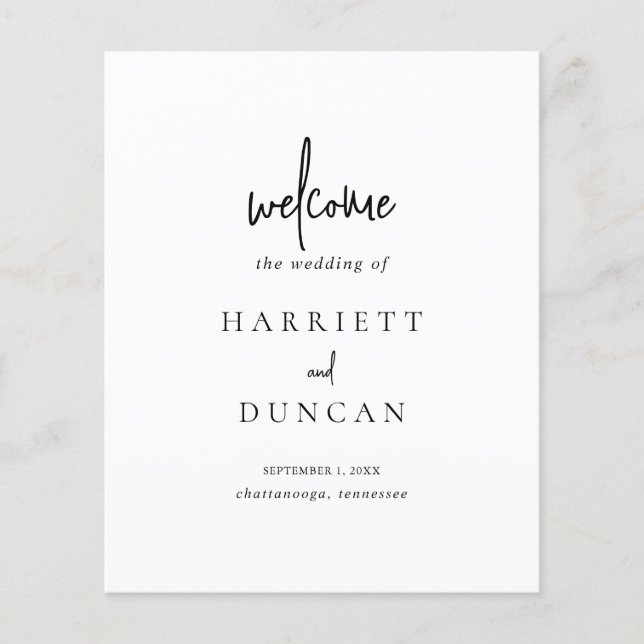 Programme de mariage élégant noir et blanc intempo (Devant)