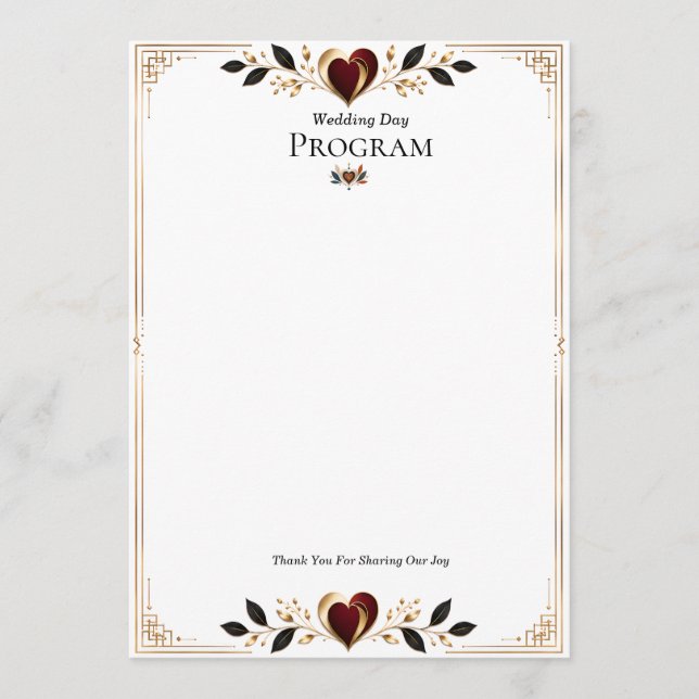 Programme de mariage élégant or et bordeaux en for (Devant)
