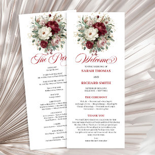 Programme de mariage élégant or rouge bordeaux