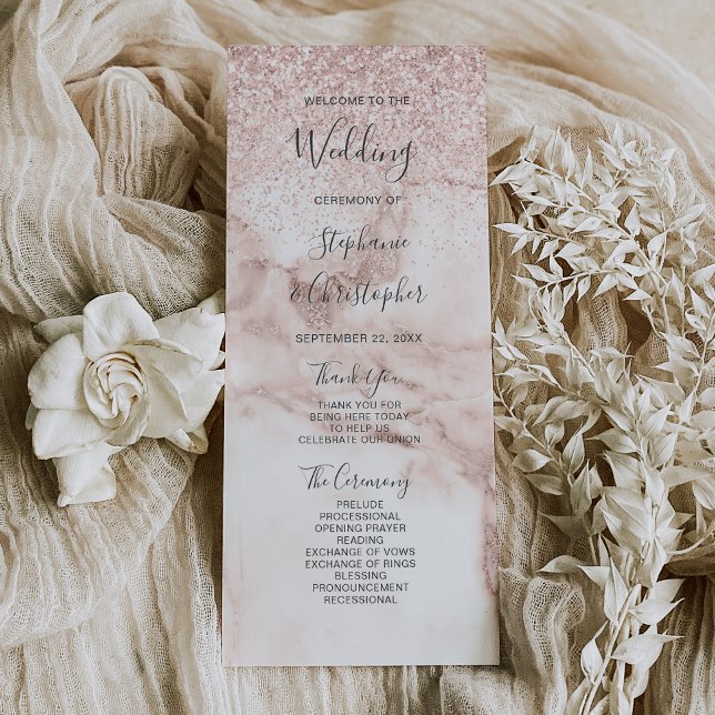 Programme de mariage élégant pailleté or rose marb (Créateur téléchargé)