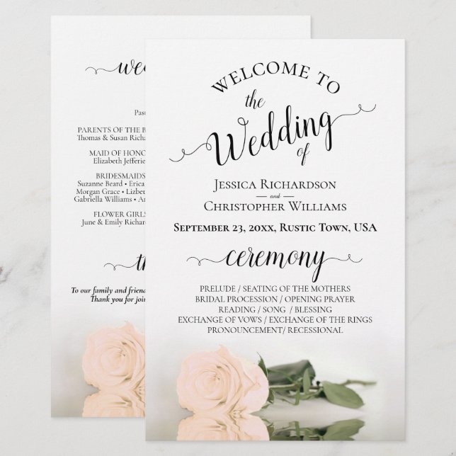 Programme de mariage élégant rose pêche rose pâle  (Devant / Derrière)