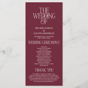 Programme de mariage élégant typographie vin de Bo
