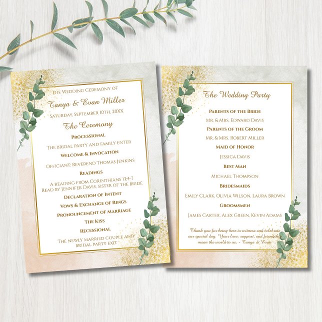 Programme de mariage élégant vert et or (Elegant Green & Gold Wedding Program)