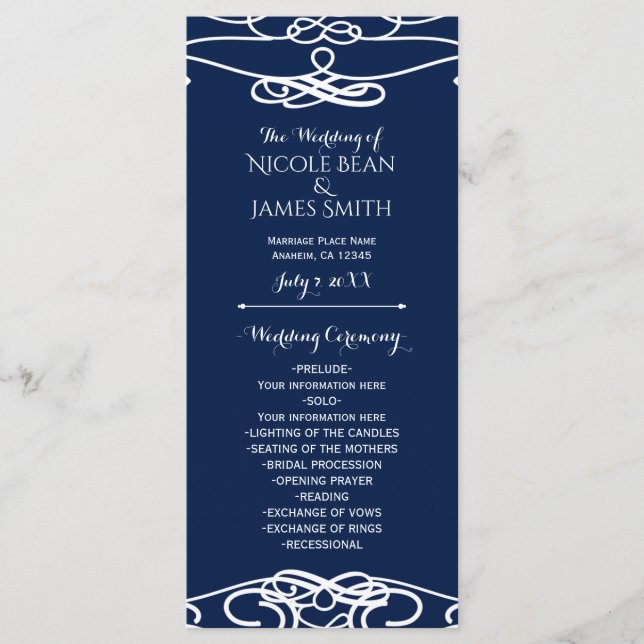 Programme de mariage élégant vintage blanc et blan (Devant)