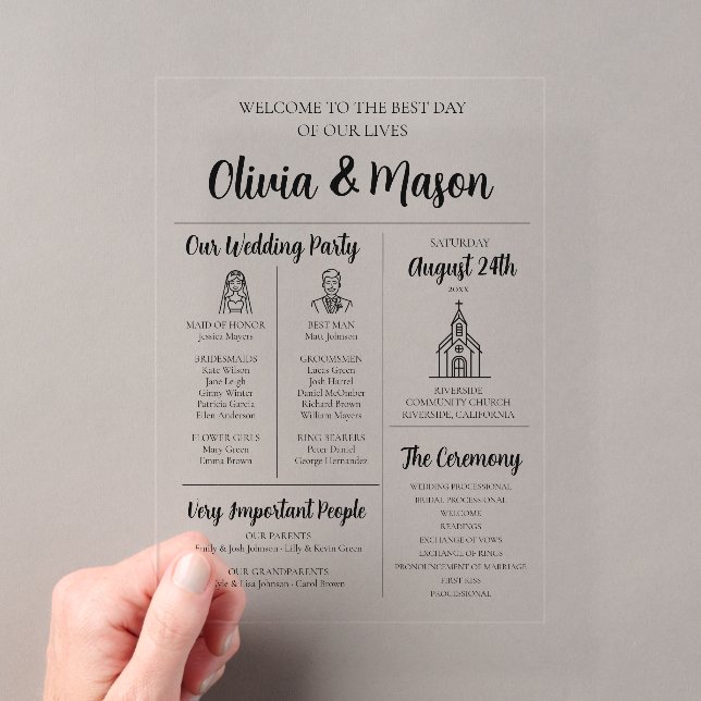 Programme de mariage en acrylique infographique él (In situ (ordinateur de poche))