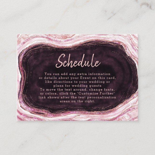 Programme de mariage en agate géode bordeaux et or (Devant)