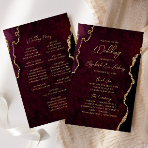 Programme de mariage en agate rouge Bourgogne doré