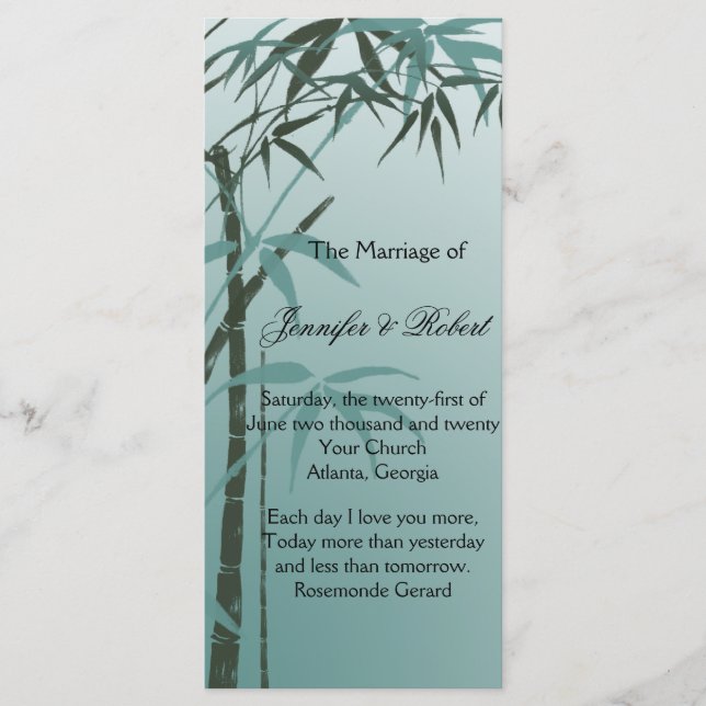 Programme de mariage en bambou naturel turquoise (Devant)