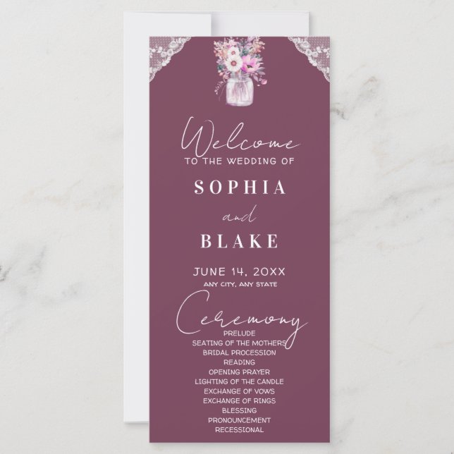 Programme de mariage en bocal mason Country Lace B (Devant)