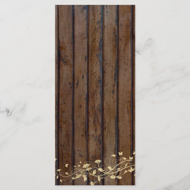 Programme de mariage en bois foncé Brown Menu (Devant)