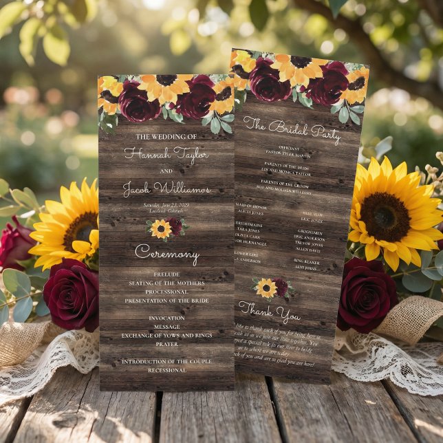 Programme de mariage en bois rustique tournesol et (Créateur téléchargé)