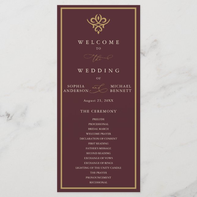 Programme de mariage en Bourgogne Ancien Argent (Devant)