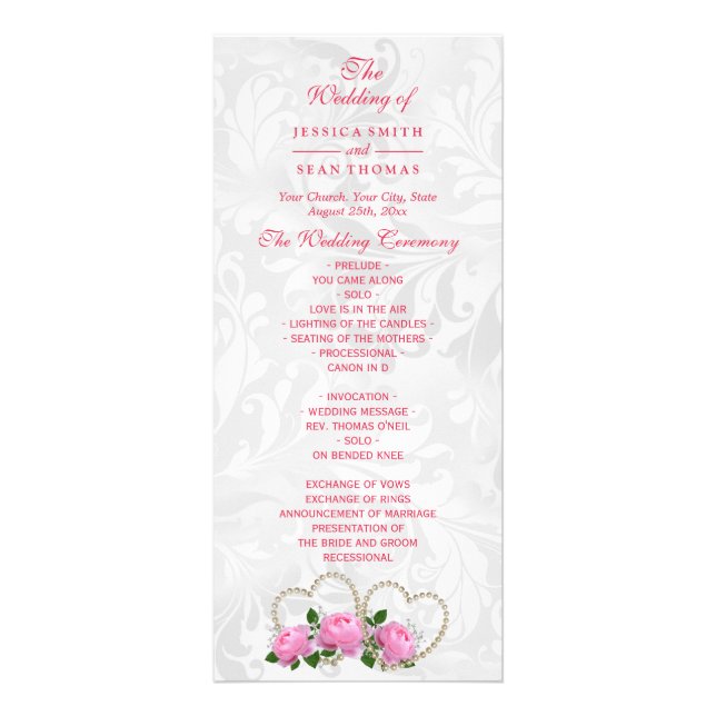 Programme de mariage en damas de coeurs et roses d (Devant)