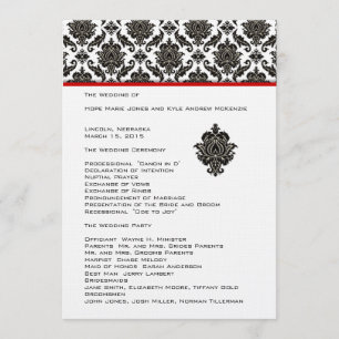 Programme de mariage en damas noir sur fond blanc