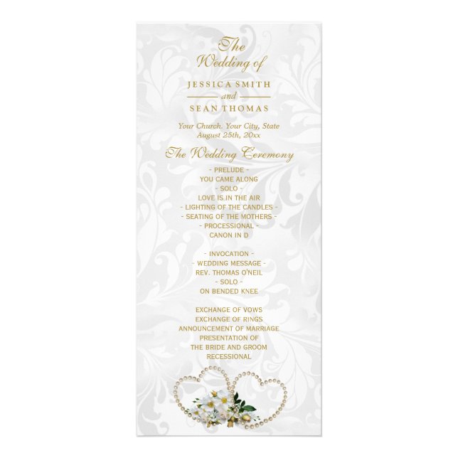 Programme de mariage en damasque Cœurs et fleurs d (Devant)