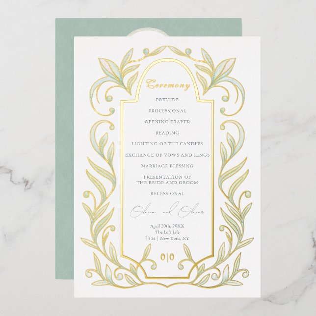 Programme de mariage en feuille d'aluminium Vertes (Recto/Verso)